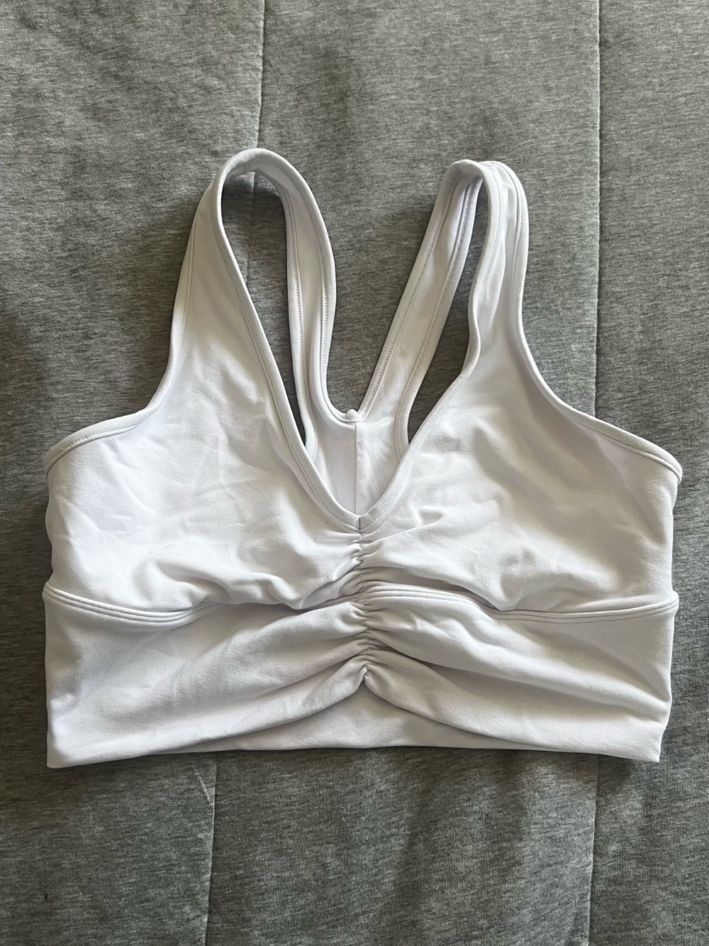 ALO Yoga White Ruched Front Sports Bra